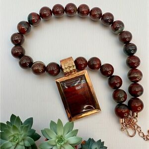 Jay King DTR Red Jasper & Copper Statement Necklace 18-20” Signed Statement